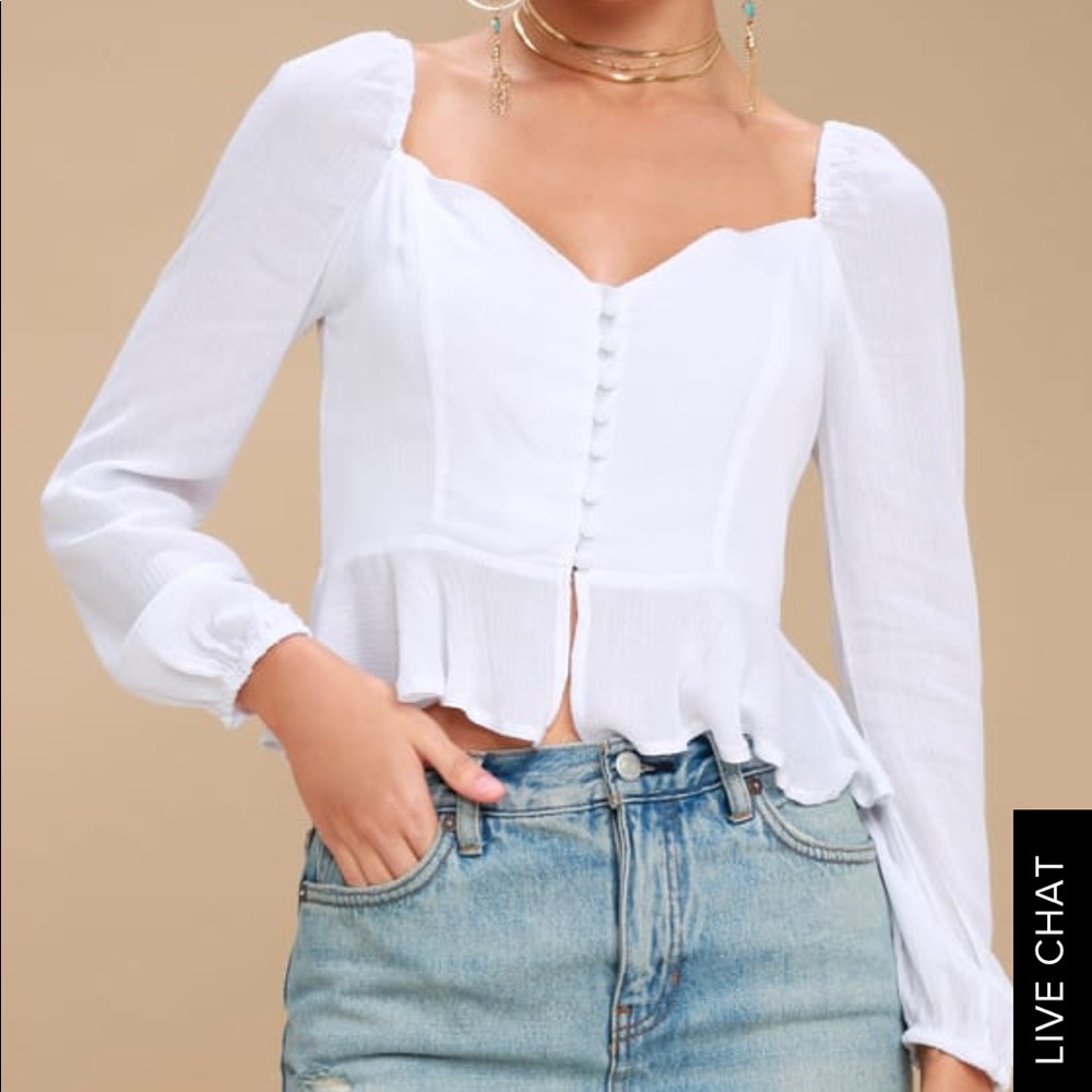 SKIATHOS WHITE LONG SLEEVE BUTTON-UP TOP - Picture 2 of 5